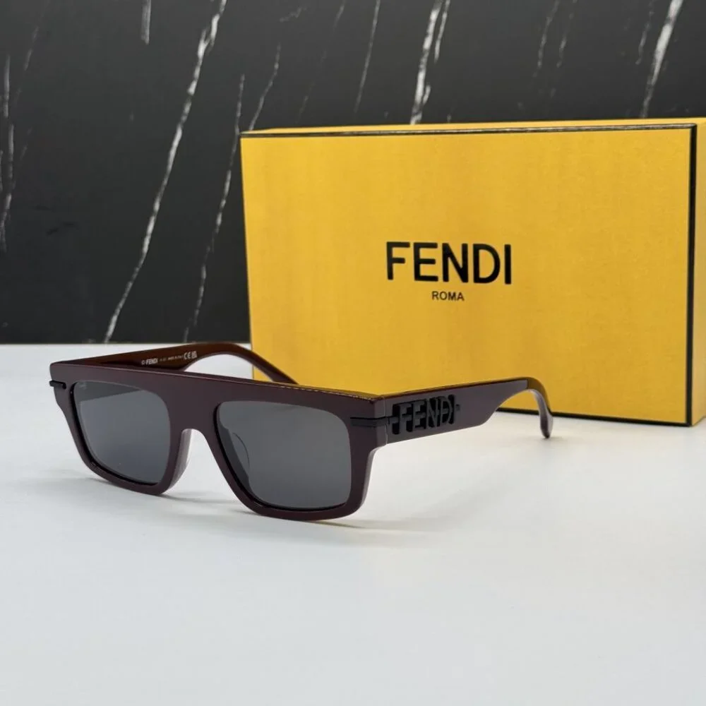NEW FE40091U 69A FENDI BORDEAUX GREY SQUARE MEN FENDI SUNGLASSES